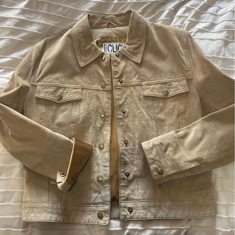 Tan Suede Jacket with Brass Buttons